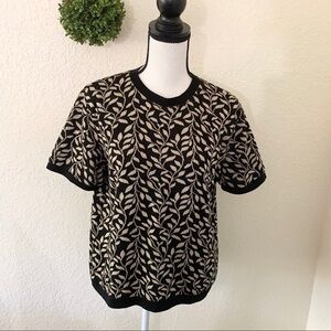 C.D. Petites Floral Print Vintage Sweater Medium Short Sleeve Scoop Neck Casual